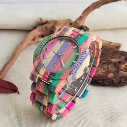 Fashion Men's Colorful Bamboo Quartz Watch Weekly calendar, Vintage Wooden Watch,Wood Wrist Watches Best Birthday Gift for Men