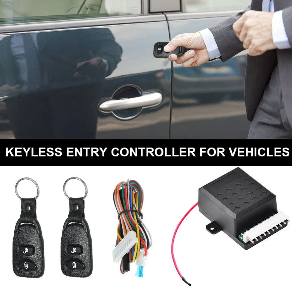 12V Auto Locking Keyless Entry Kit Portable Vehicle Door Lock Anti-Theft System Car Door Lock with 2 Remote Control