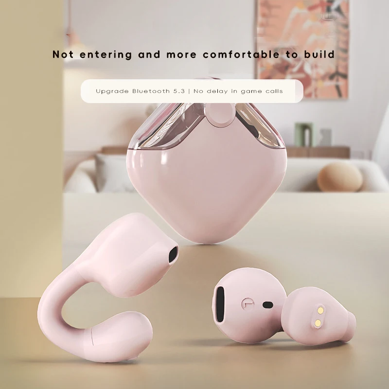 

TWS Bluetooth 5.3 Earphones Bone Conduction Ear Clip on Headphones Wireless Earbud with Microphone Headset for Xiaomi iPhone