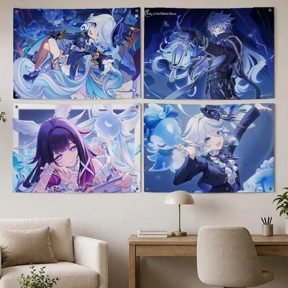 Genshin Impact Open World Flags Room Home Decor Wall‑Hanging Art Banner, Outdoor for Bedroom Party Background Decoration