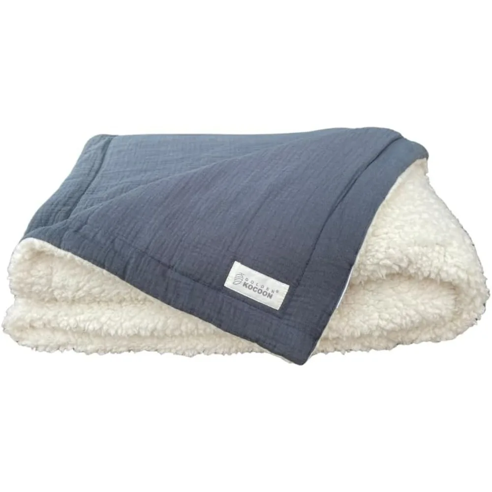 

E.M.F Blanket - Organic Cotton Crepe Muslin & Sherpa Blanket, with Faraday Fabric Inside - 3 Layers -Size 48x59 inch -5 g,