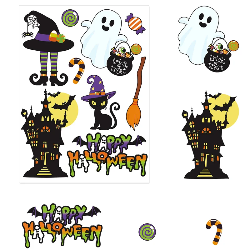 Halloween Puzzle Stickers Children Horror Halloween Party Decoration Toys Stickers Funny Witch Ghost Windows Wall Stickers