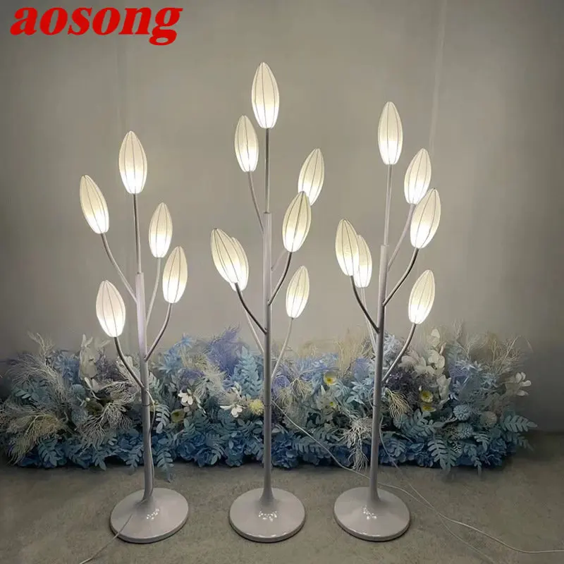 AOSONG Contemporary White Elegant Standing Lily Flowers Lamps Decoration Party Event LED Road Lead Wedding Lights