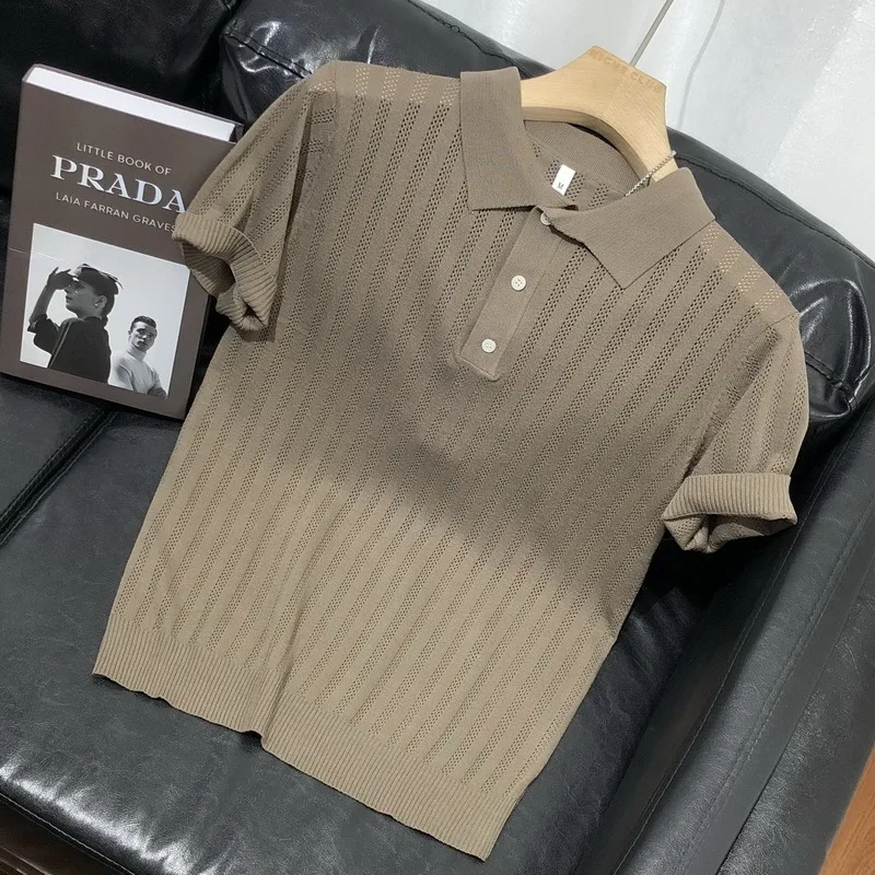 Multicolored Knitted Top for Women, Summer Polo Style, Elegant and Versatile Knitted Short-Sleeve T-Shirt