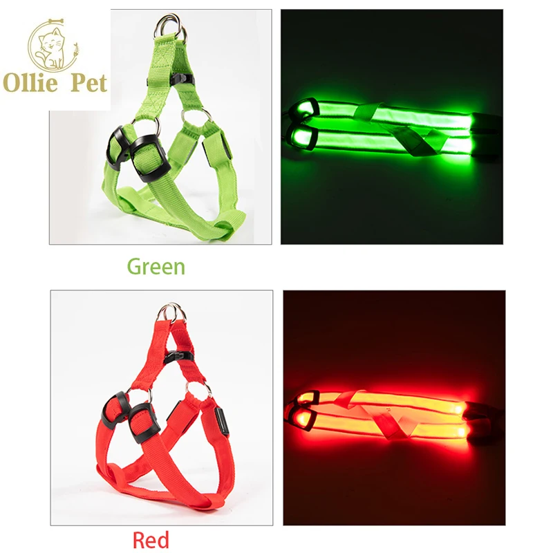 Dogs Leash Harness Led Adjustable Puppy Flashing Harness Usb Rechargeable Anti-Lost/Car Accident Light Night Safe Luminous