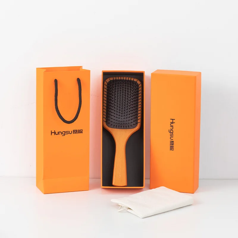 

1pc Luxury Beech Wood Hair Brush with Air Cushion, Nylon Bristle Finishing Comb for Normal Hair, Massage Wooden Hairbrush