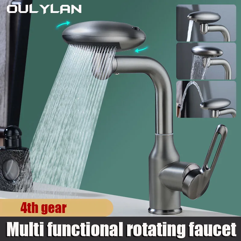 

Oulylan Universal Multi-Function Rotate Spray Faucet Stainless Steel 360°Rotation Hot Cold Faucet with 4 Water Outlet Mode