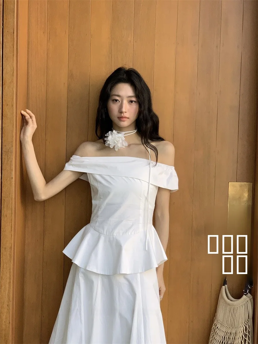 

Ele Faion One-oulder Slim Fit Women's irt Pure Color Spring New Arrival Commute Sle Cotton Casual Top