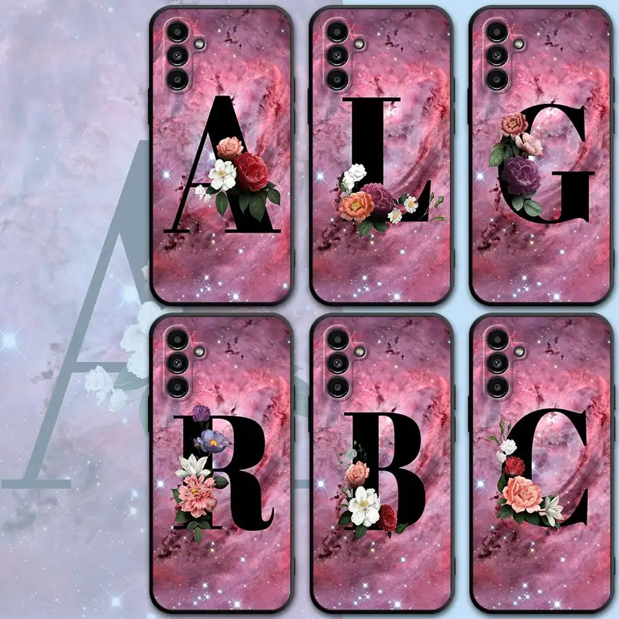 Phone Case for Motorola Moto Eage 30 Lite 20 40 Pro G9 Power G9 Play One Funsion Plus Initials Flowers Pink Black Soft Cover