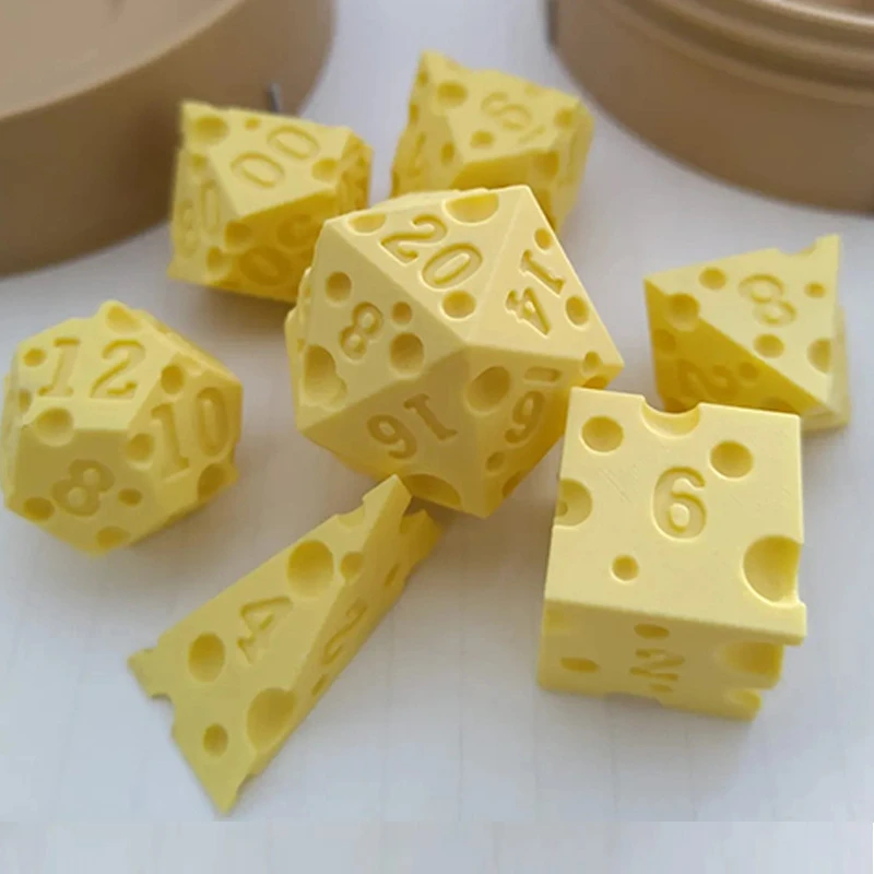 Dés de jeu irréguliers en forme de boîte de fromage, ornements, accessoires de fête, jeu de société portable, ensemble de dés D4 D20 imprimés en 3D pour adultes et réunions de famille