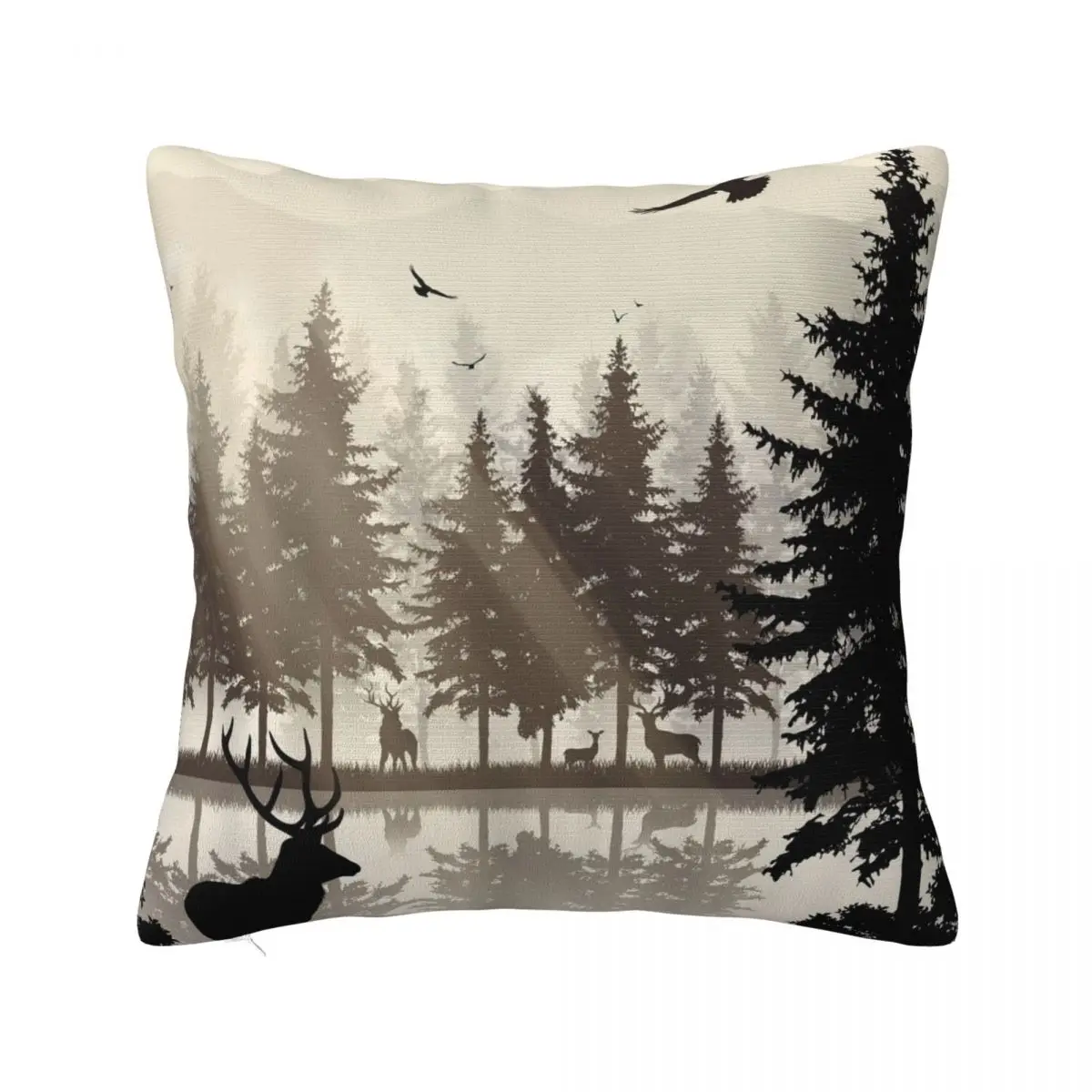 1Piece Pillowcase Cover For Bedroom guest room recreational vehicle vacation home Farmhouse Misty Forest Deer Tree