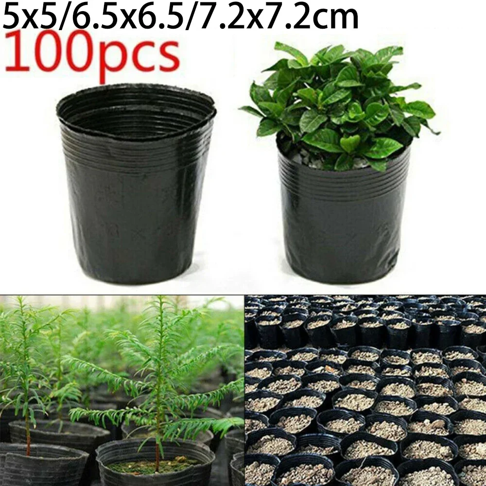 100pcs/Set Black Plastic Nursery Pot Plant Seed-Ling Pouch Holder Raising Bag Nutrition Pots Garden Supplies 3 Sizes