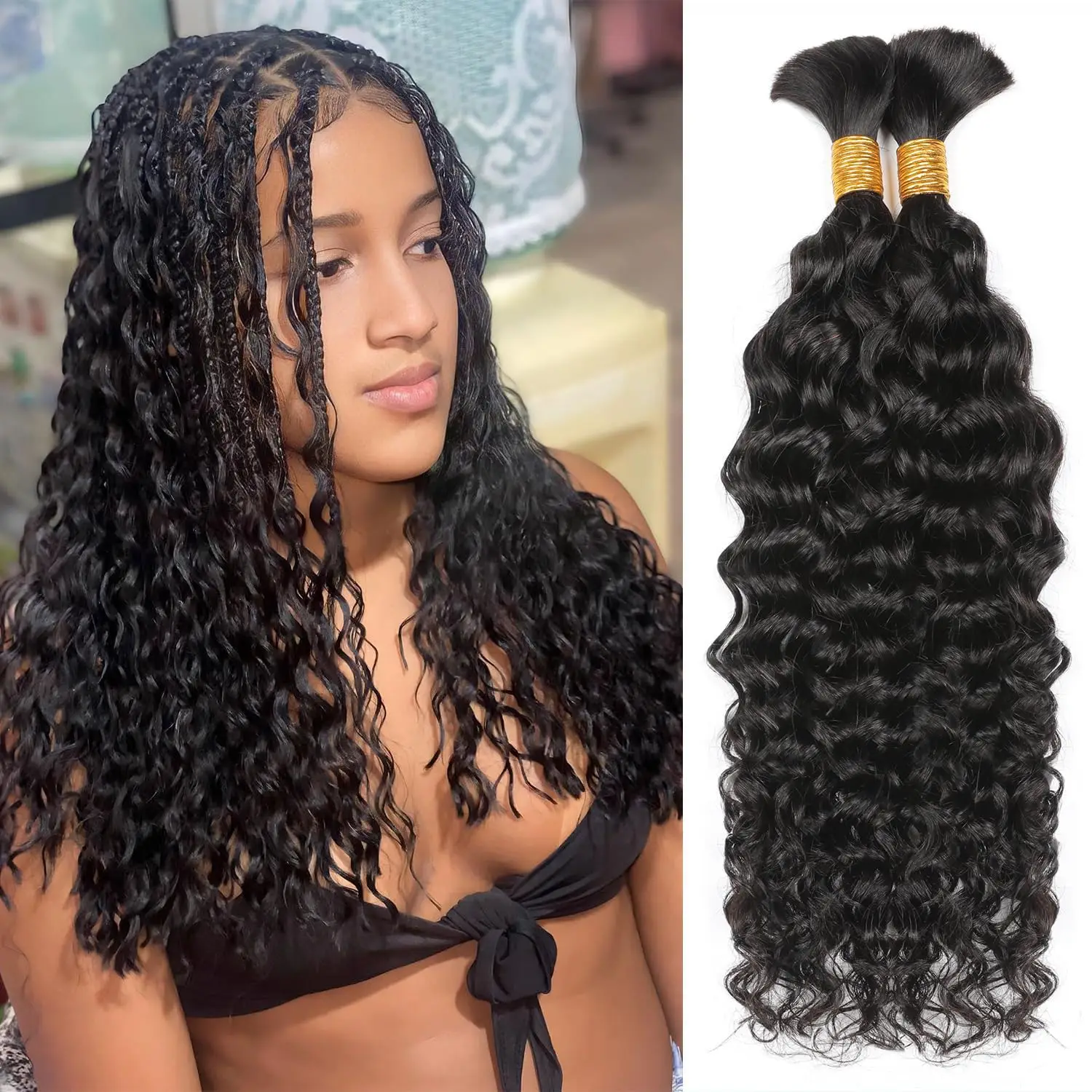 

Натуральные волосы для плетения Water Wave Bulk Braiding Hair, двойной плотности, 100% человеческие волосы, необработанные, без трессов, для плетения кос.