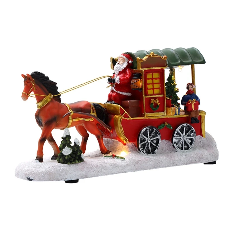 for Creative Xmas Horse-drawn Carriage Snow Music Lighted Crafts Modern Decorati