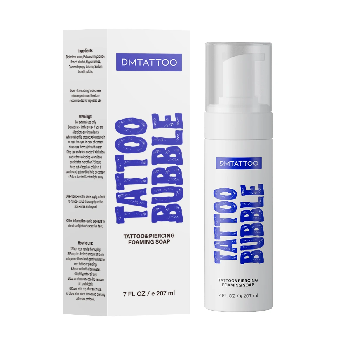 

DM 7oz(207ml) Blue Bubbles Foaming Aftercare Soap Tattoo Cleaning Sedation Post Care Solution Liquid Soap Tattoo Salt