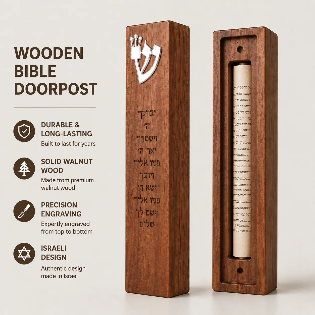 Custom Hebrew Mezuzah for Home Entrance Sign Personalized Wooden Judaica Mezuzah Modern Door Blessing Mezuzah Case Jewish Gift