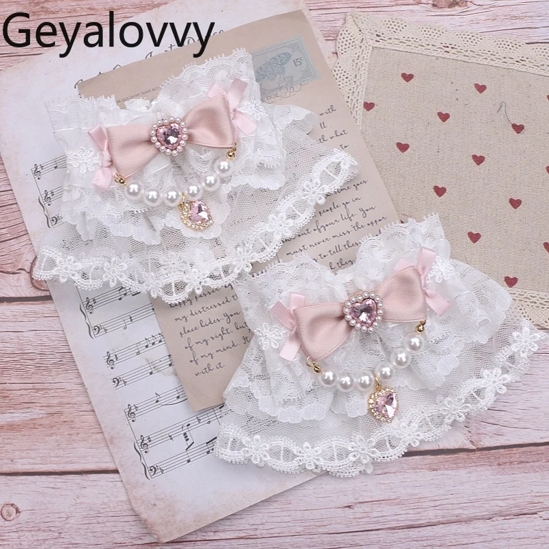 Penghangat Lengan Wanita Gaya Jepang Femme Manis dan Lucu Sehelai Kain Di Atas Wanita Aksesori Lolita Lengan Tangan Renda Pita untuk Anak Perempuan