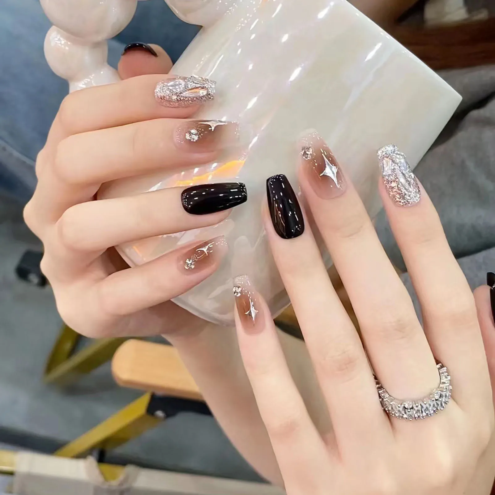 Glossy Fake Nail Manicure Art Fall and Winter Style Ballerina Artificial Nail for Hand Decoration Nail Art