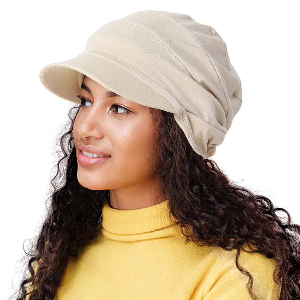 

New Fashion Women Solid Color Cap Short Brim Warm Foldable Earflap Hat Autumn Turban Visor Hat Daily Sunshade Sun Protection Cap