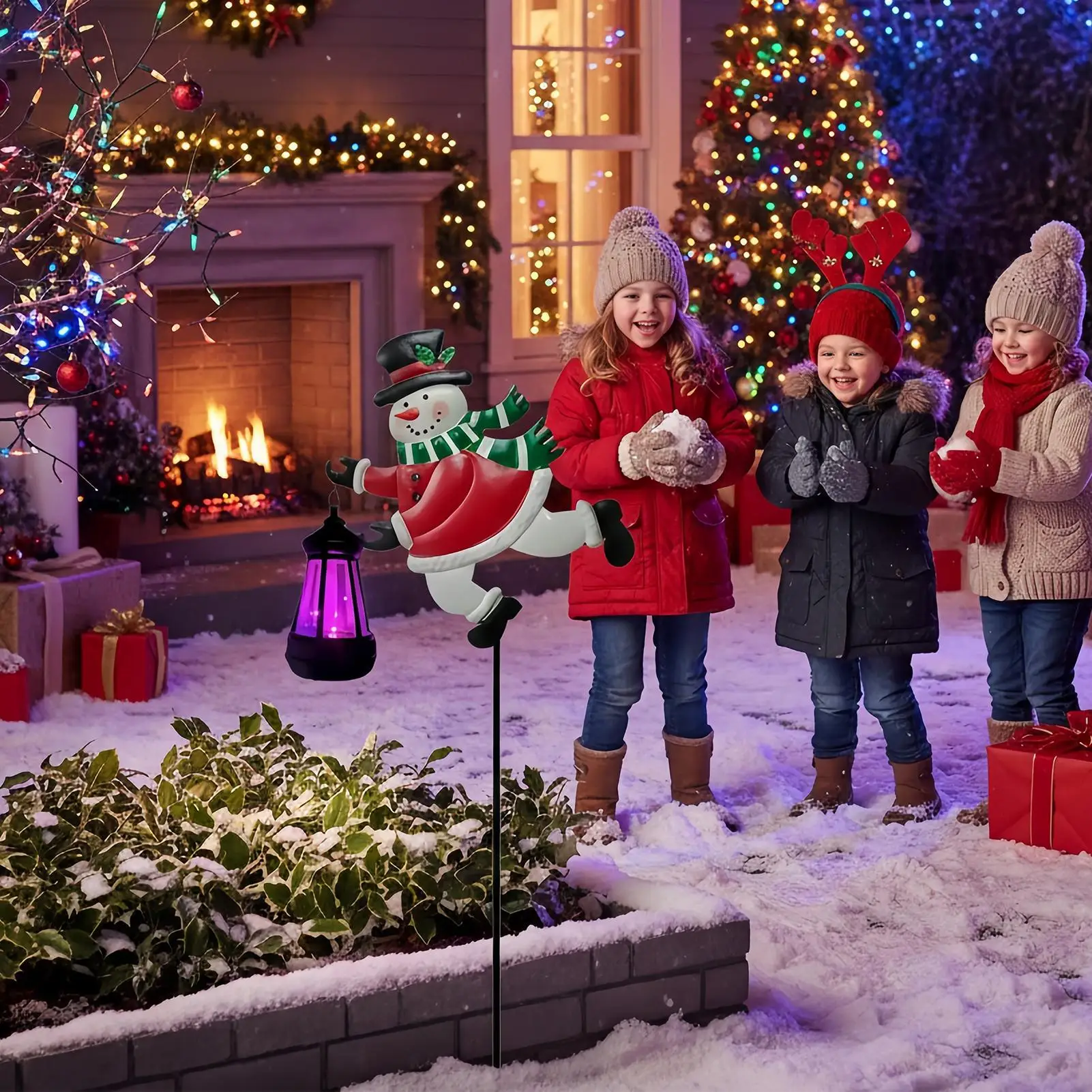 Christmas Pathway Stake Light LED Snowman Accent Solar Lantern Solar Christmas Stake Lights For Outdoor Garden Courtyard Patio