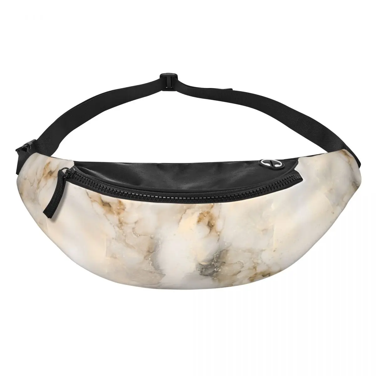 Gold And Beige Marble Fanny Pack Women Men Cool Elegant Modern Crossbody Waist Bag for Hiking Phone Money Pouch