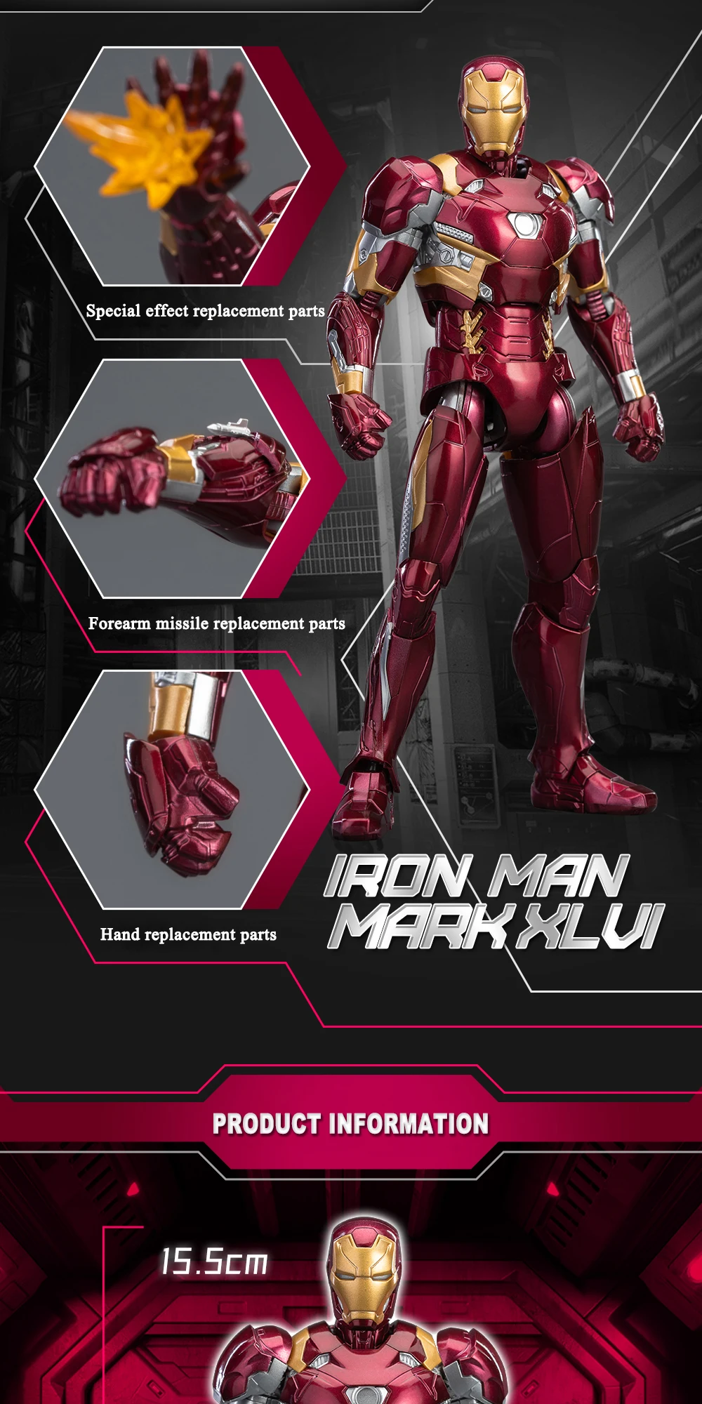 Fondjoy Anime Figure Iron Man MK46 Model Kit 1/12 Infinity Saga Ironman Mark 45 Mark 46 Assembly ABS Joint Movable Kids Toy Gift