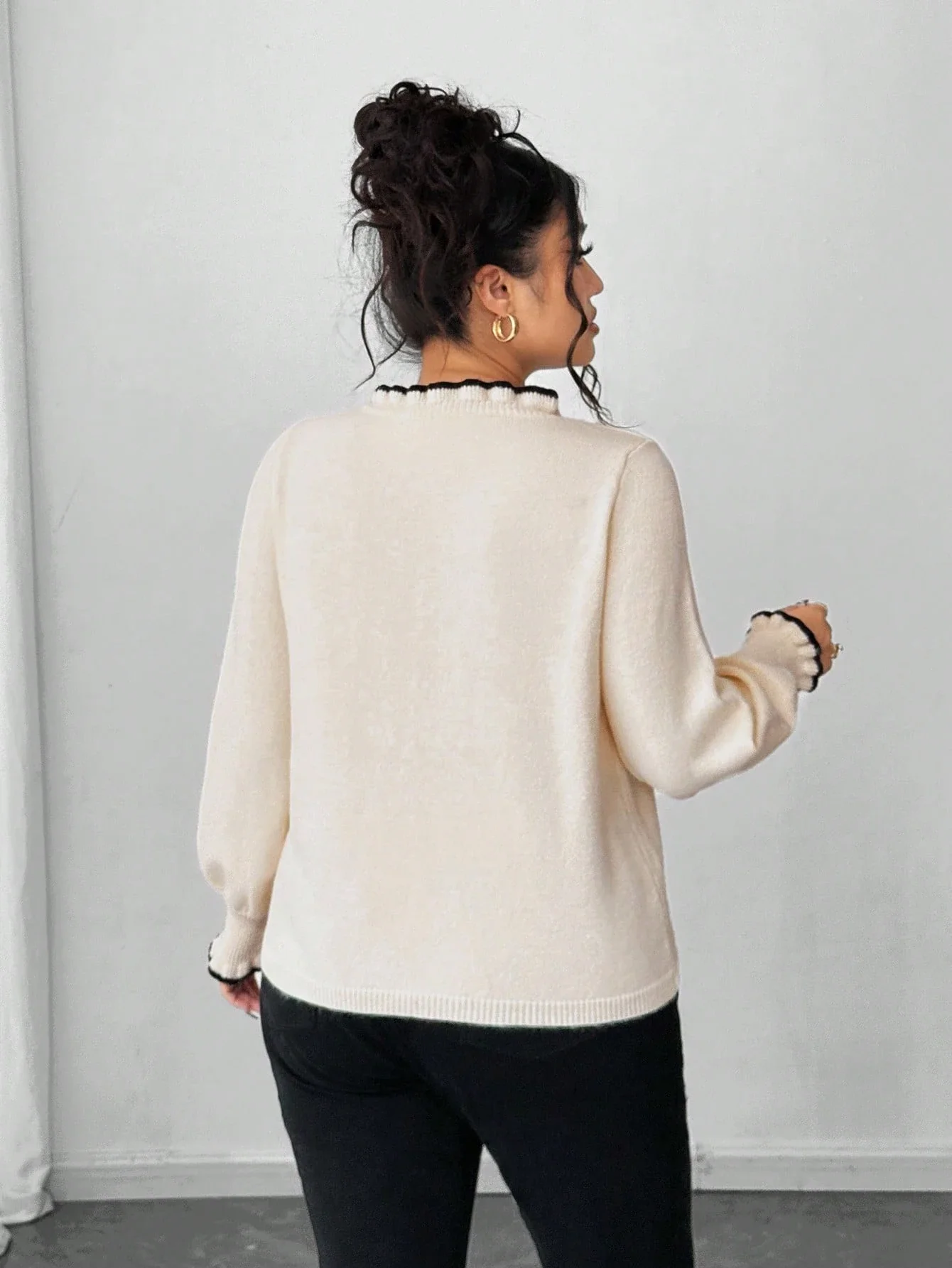

Elegant Ruffled Trim Knit Cardigan Sweater Women Long Sleeve Solid Fall Winter