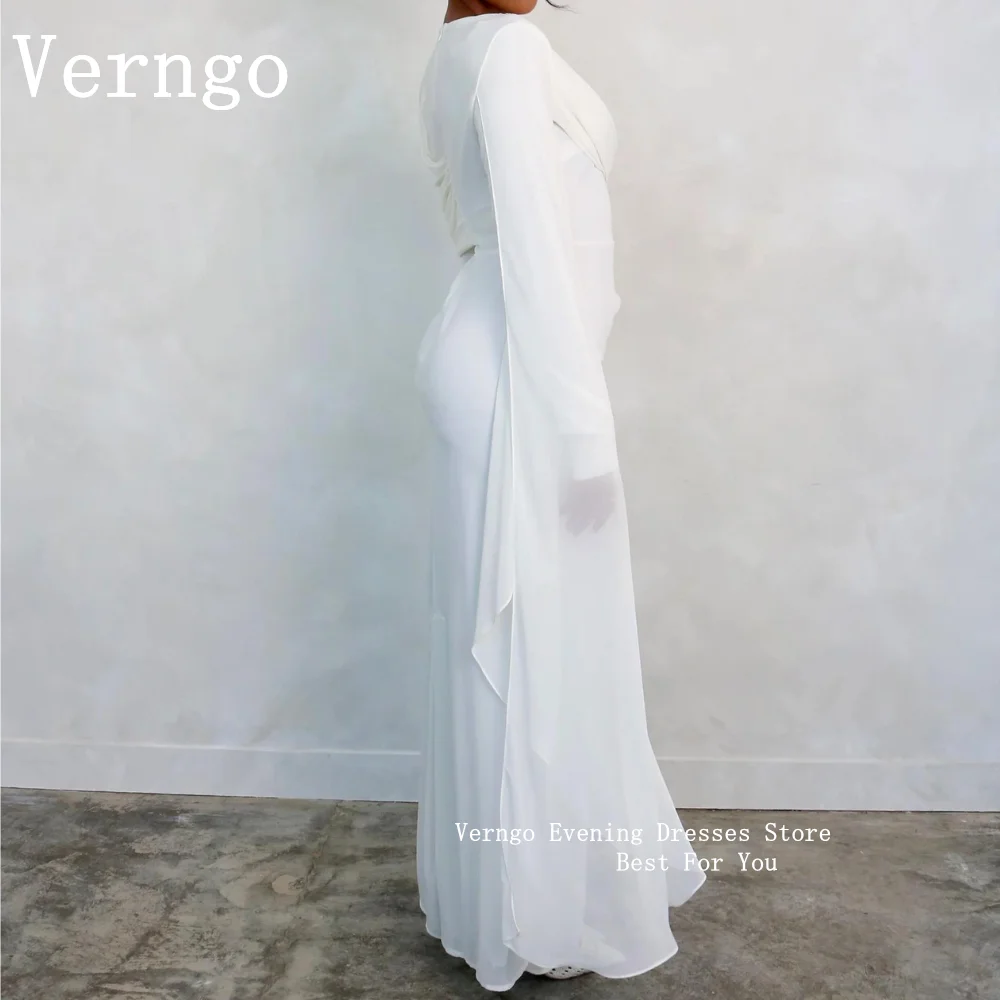 Verngo rosa Chiffon Frauen Abendkleid Saudi-Arabien Dubai High Neck Dubai Ballkleid lange Ärmel Plissee Scheide Boden länge