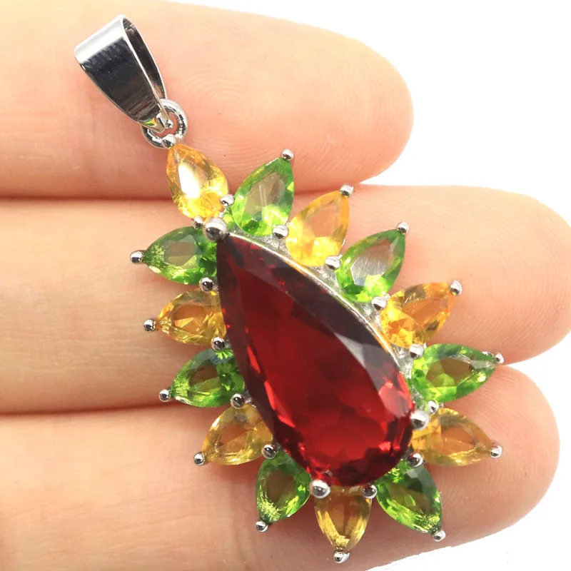 Buy 5 Get 1 Free 41x22mm Pink Kunzite Multi Color Rhodolite Garnet Golden Citrine Green Peridot Tanzanite Silver Pendant