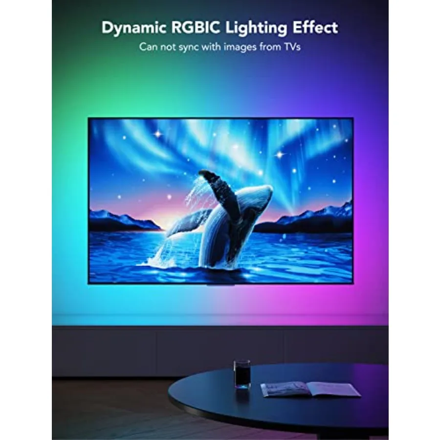 TV LED Backlight, RGBIC Smart LED Strip Lights for 70-80 inch TVs, Bluetooth and Wi-Fi Control, Works with Alexa and Google Ass