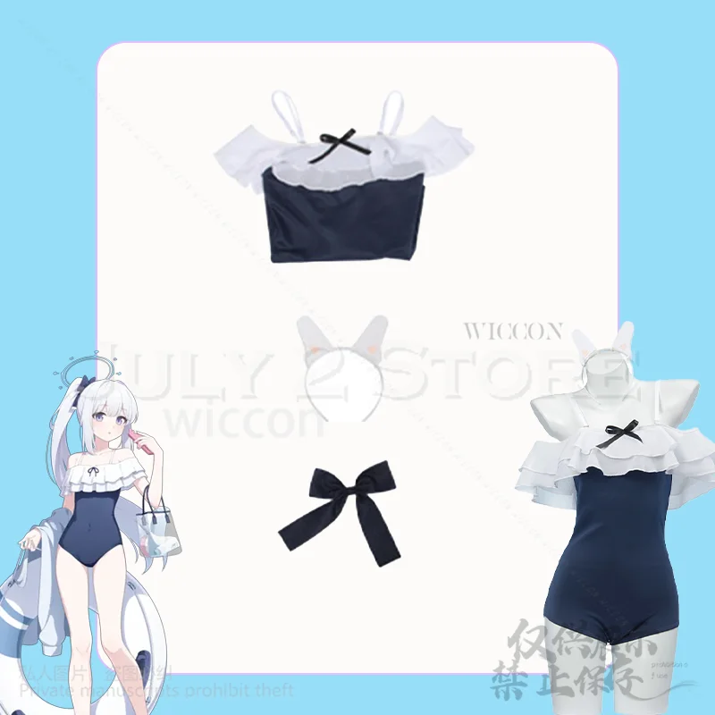 الأزرق الأرشيف تأثيري Tsukiyuki مياكو أنيمي زي مثير الصيف ملابس السباحة Jirai Kei اكسسوارات الباروكات السباحة الزي مثير سيدة البدلة