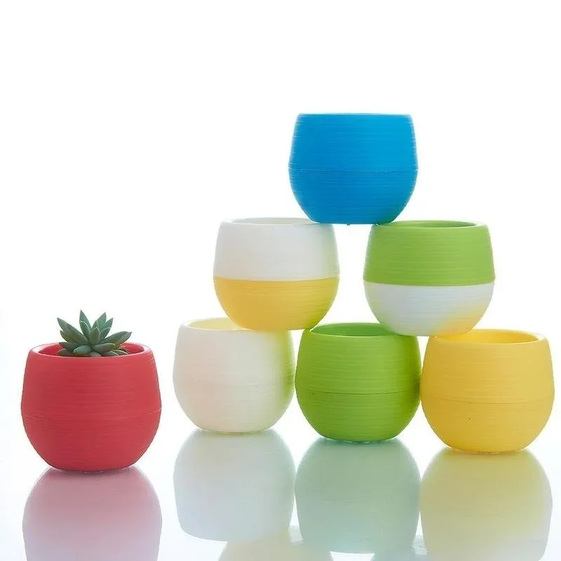 1/5 قطعة الإبداعية صديقة للبيئة الملونة البسيطة جولة البلاستيك النبات اناء للزهور حديقة ديكور مكتب المنزل زارع بونساي وعاء أواني النباتات #4