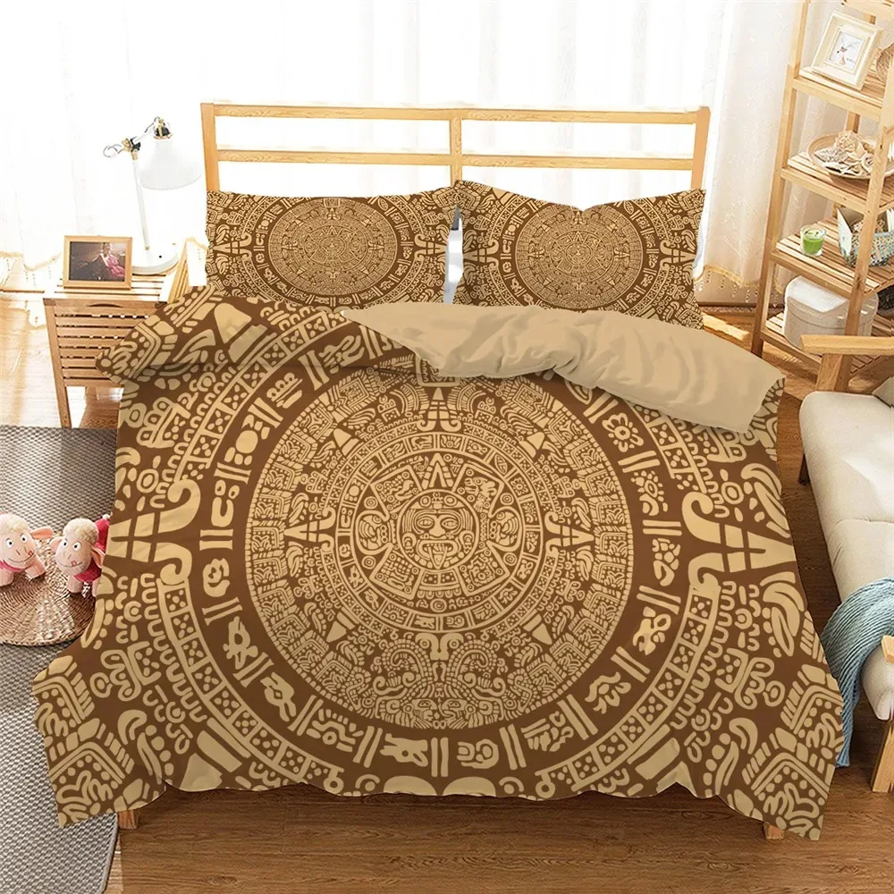 

The Ancient Aztec Calendar Print Bedding Set Mayan Culture Duvet Cover Set With Pillowcase Polyster Quilt Cover Queen Bed Set