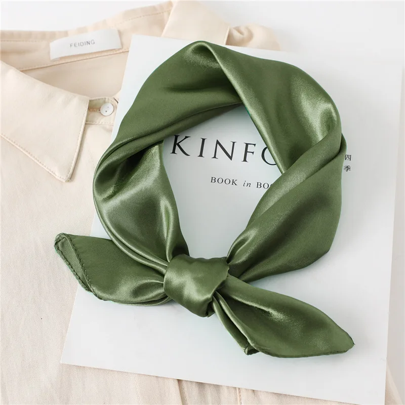 Luxury Solid Square Scarf For Women 60cm Satin Neck Hair Tie Band Bag Warp Soft Neckerchief Hijabs Head Female Foulard