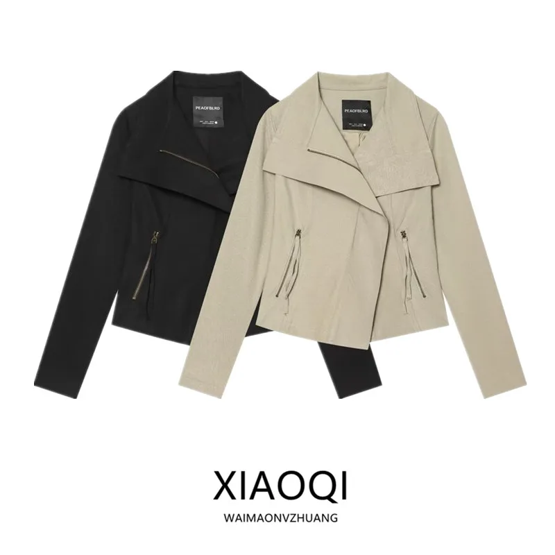 Tailored Fit Jacket Outerwear Women's Design Sense Slant Buttoning Short Coat Long Sleeve Commute Style Autumn New Arrivals