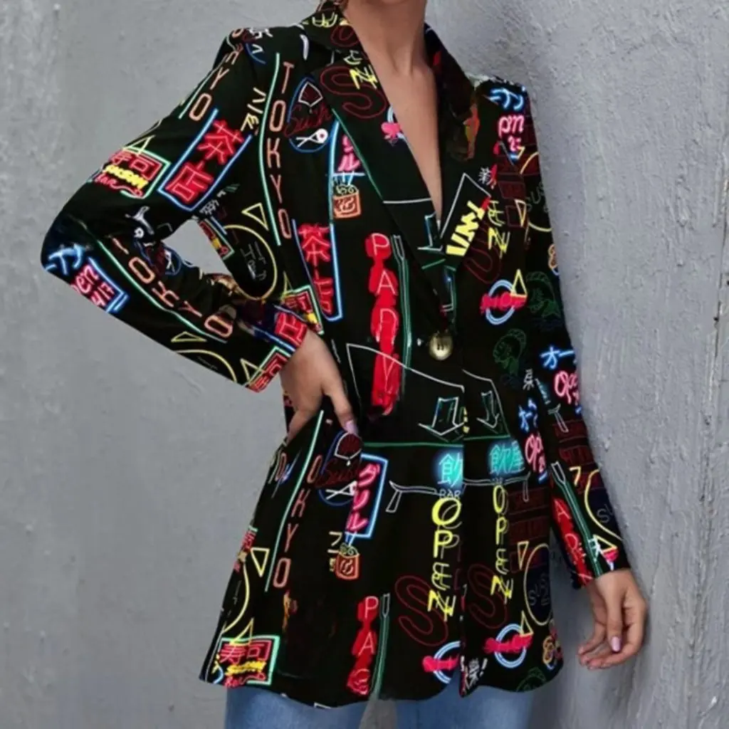 

Women's Fashion Trend Print Suit Jacket Fall New Arrival European American Style in Stock