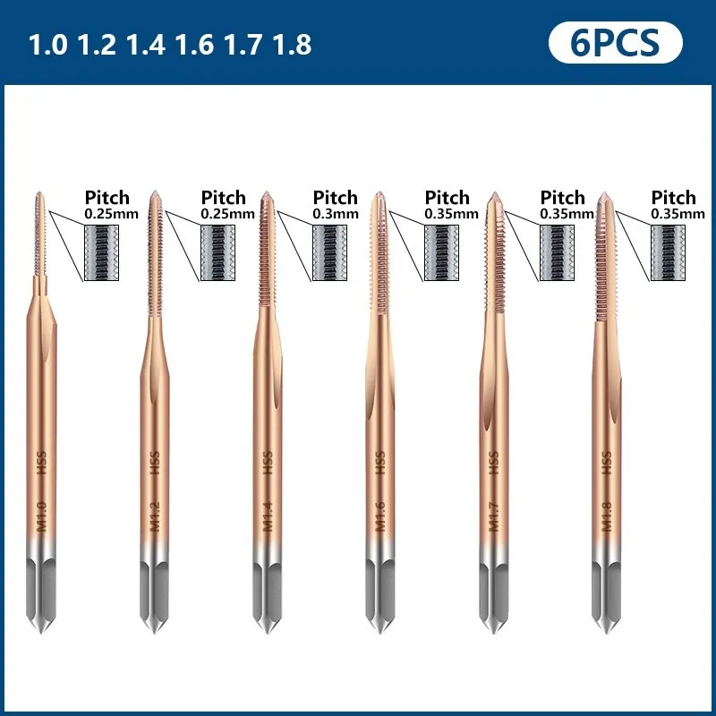 Machine Tap HSS 6542 Thread Tap TiCN Coated Tap Drill Metric Screw Tap Hand Tools M1 M1.1 M1.2 M1.4 M1.6 M1.7 M1.8 M2.0