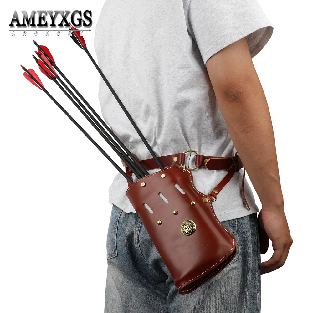 

Cowhide Arrow Quiver Waist Carried Arrows Bag Adjustable Portable Arrow Pouch Bow Outdoor Horseback Archery Hunting Shooting