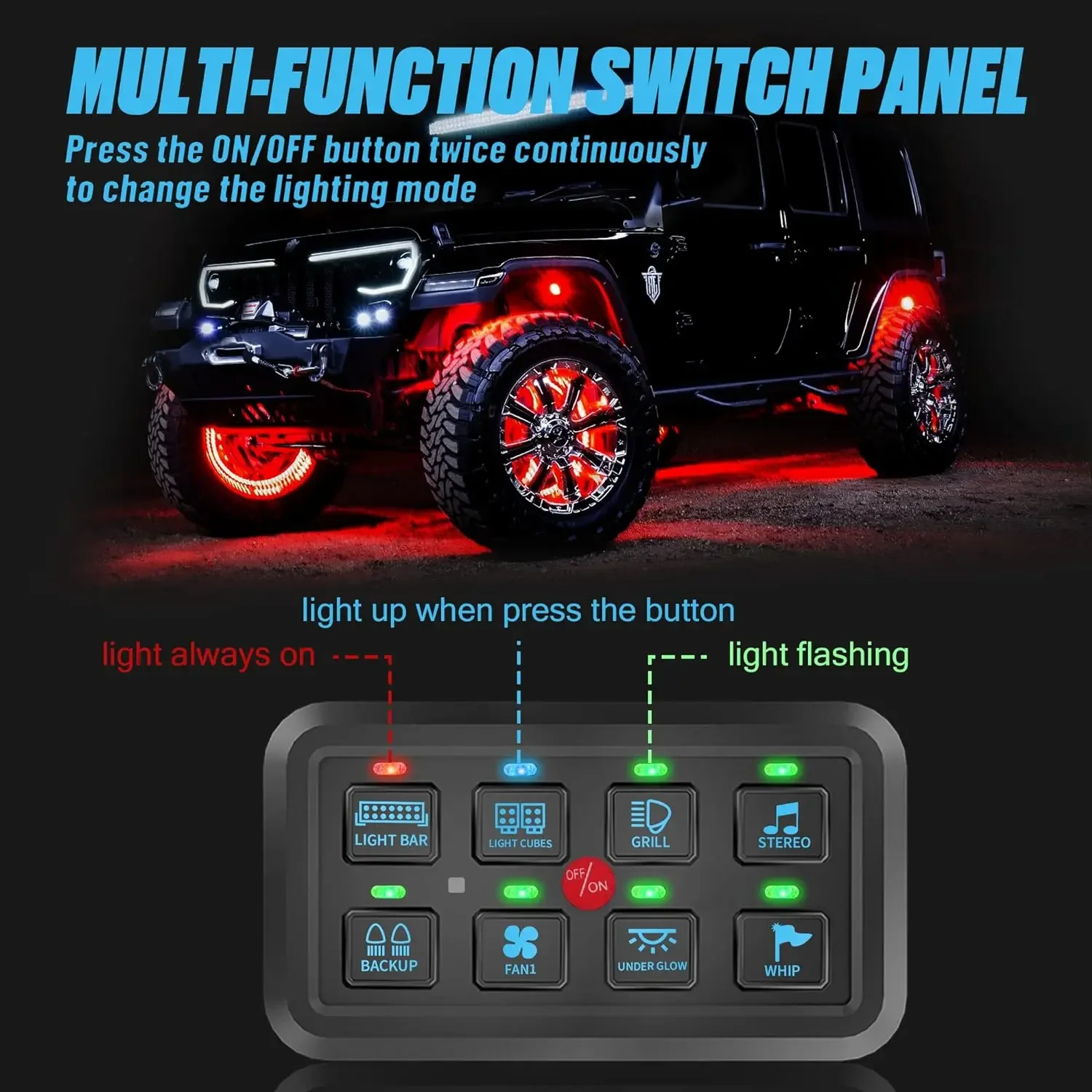 Daiertek Universal 8 Gang Panel Switch ON OFF 12V Lighted RV Control Switch Panel Sysmtem Universial for Cars