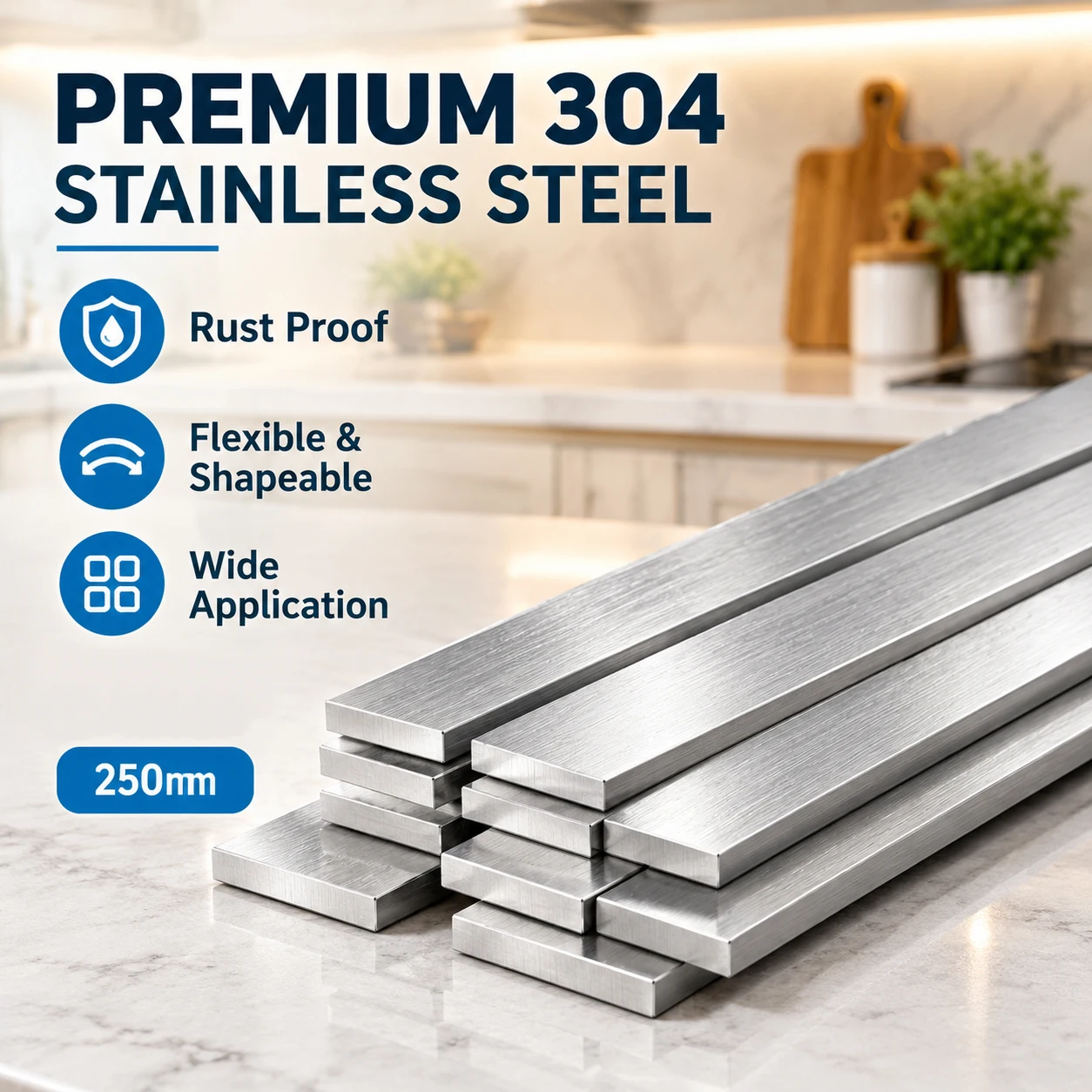 1-4Pcs 304 Stainlesss Steel Flat Rod Bar 250mm, 1-4mm Thick Metal Plate DIY Craft Hardware Mechanical Repair