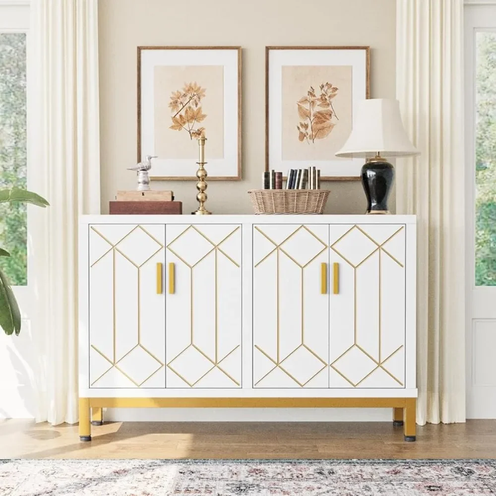 

Modern Buffet Storage Cabinet With 4 Doors and Shelves for Kitchen Sideboard White End of Tables Living Room Nightstand Office