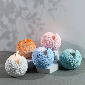 운석 3 조각 구형 촛대 실리콘 몰드 DIY 아로마 테라피 캔들 컵 수지 에폭시 금형 홈 인테리어 스토리지