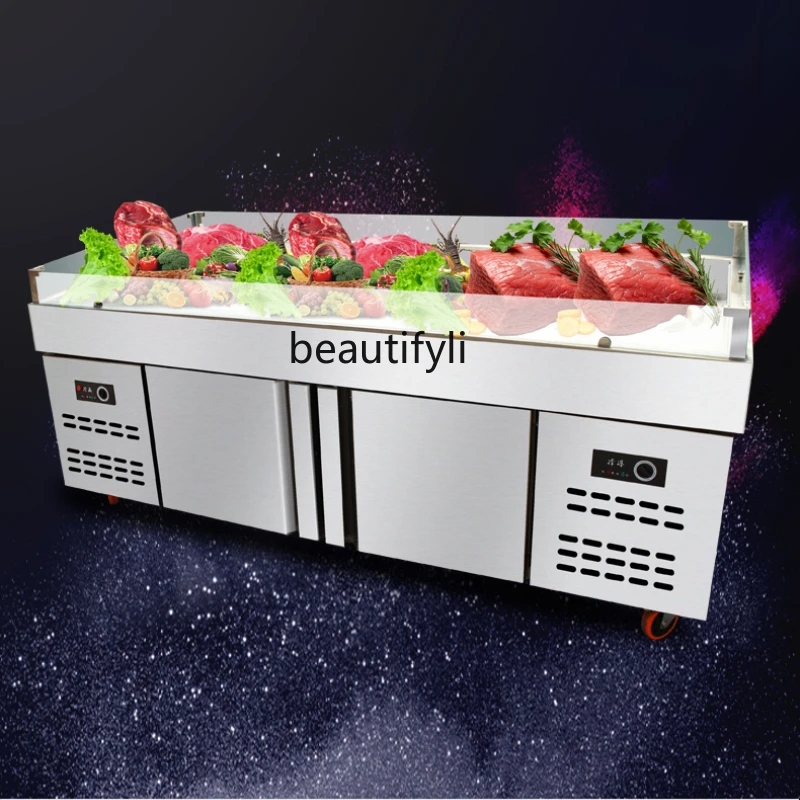 Buffet Bancone per ghiaccio per frutti di mare Vetrina refrigerata fresca commerciale Supermercato Ristorante Congelato Fresco