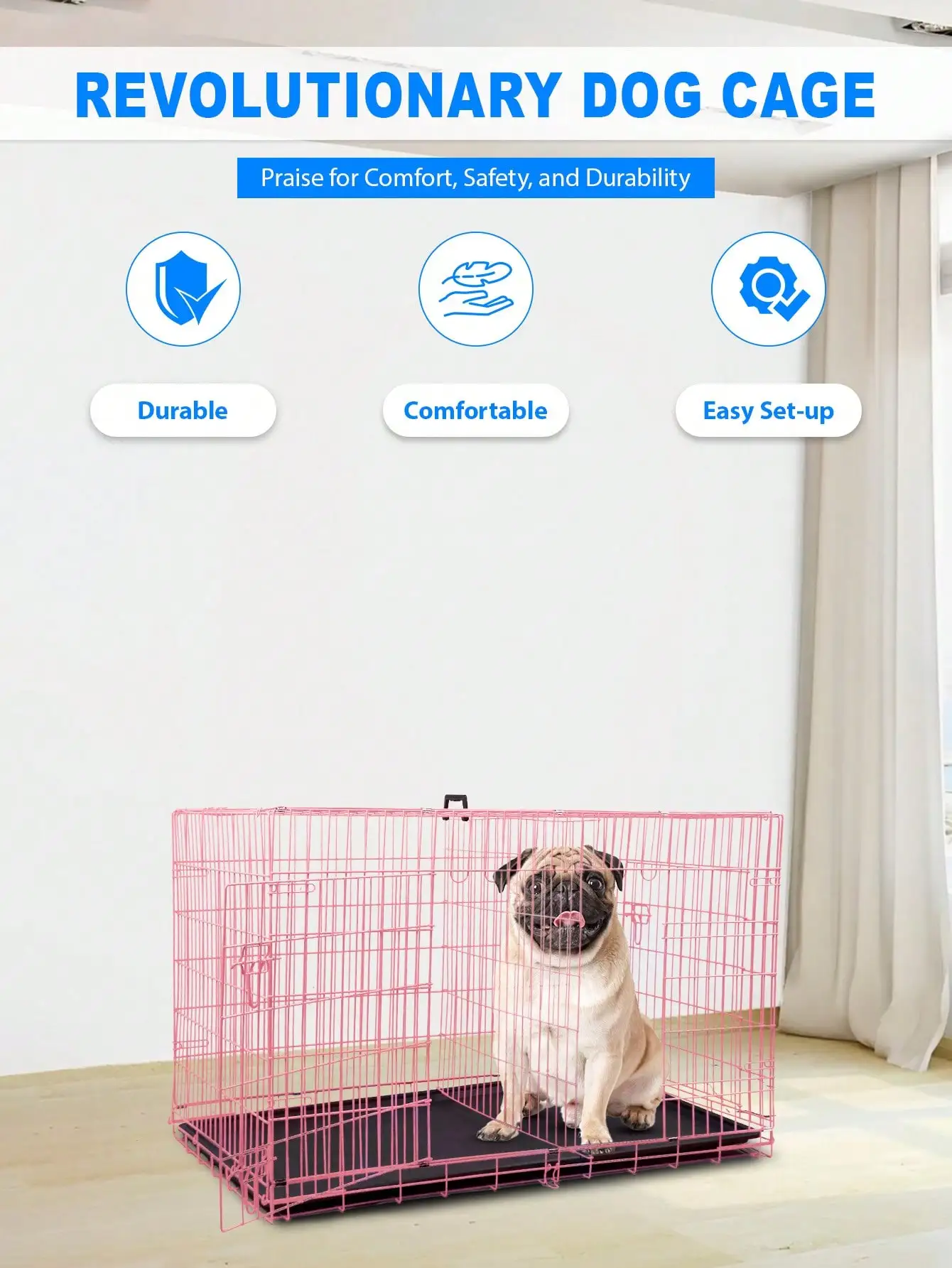 Small Dog Crate For Puppy, 24 Inch Metal Wire Pet Dog Cage For Small Animals Rabbit Indoor Outdoor Foldable Metal Dog Kennel With Divider Panel, Leak-Proof Plastic Pan