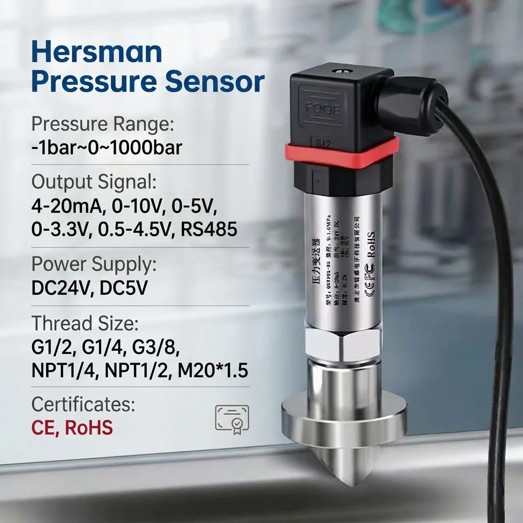 G3/8 0-10bar to 4-20mA Pressure Sensor Transmitter Water Oil Gas 0.5-4.5V 10V RS485 24VDC Vacuum Gauge Pressure Transducer