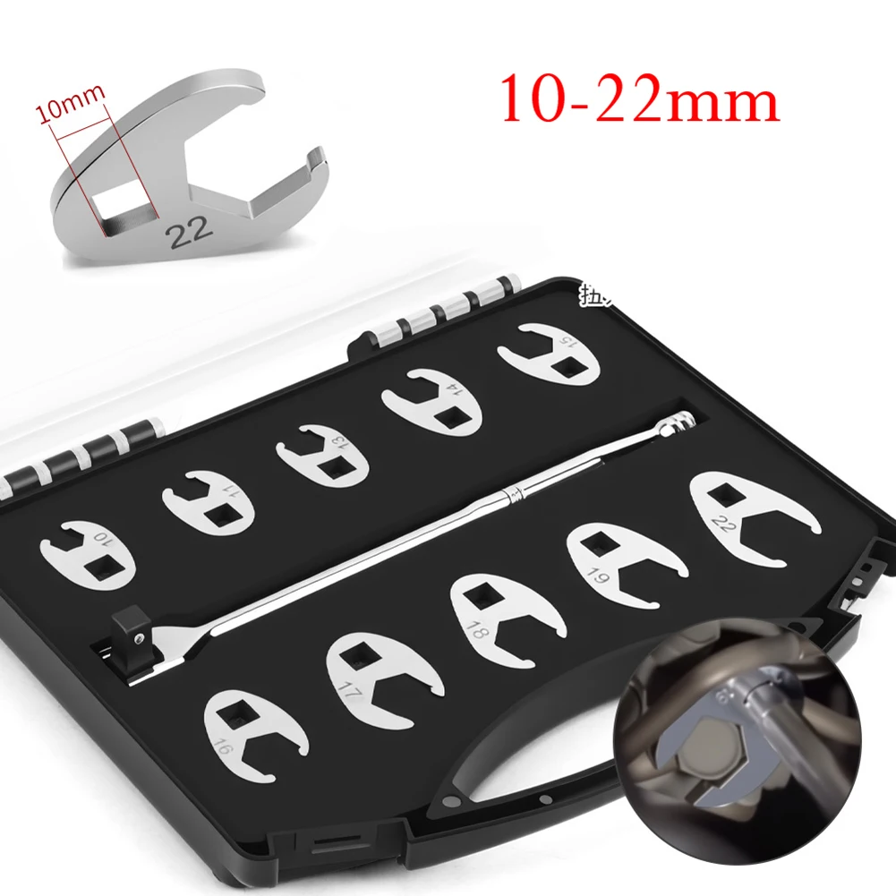 

11Pcs 3/8Inch Drive Crowfoot Wrench Nut 10-22mm Metric Foot Open End Spanner Hand Tools Power Tool Accessories
