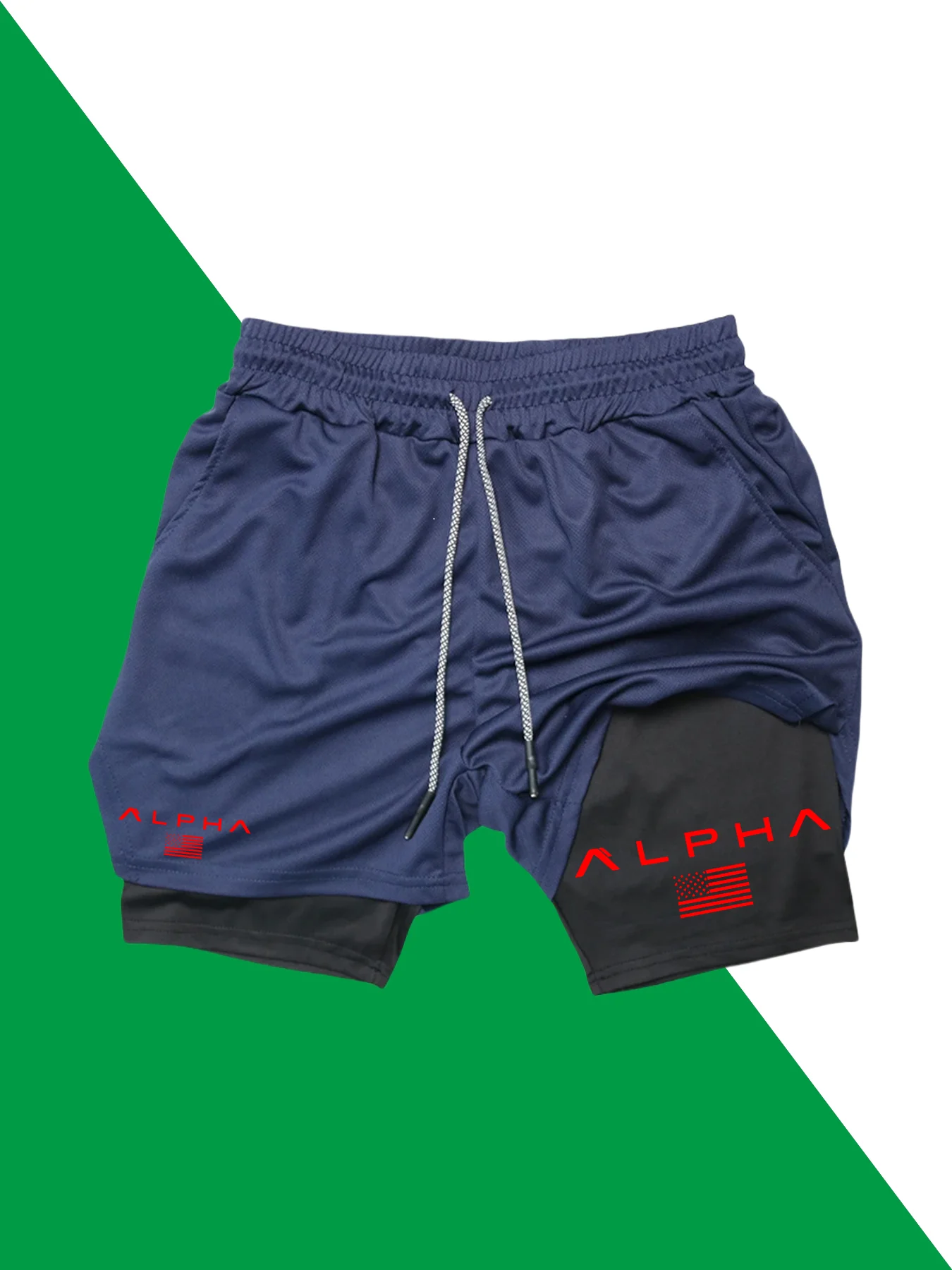 

2-in-1 Workout Running Shorts for Men Sports Fast Drying Mobile Phone Shorts with Mobile Phone Towel Ring Summer Gym Sportswear