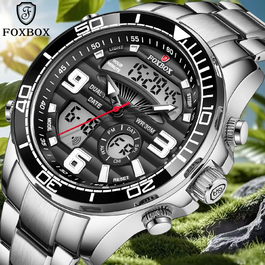 

FOXBOX военные часы мужские модные деловые водонепроницаемые светодиодные будильники хронограф мужские спортивные светящиеся мужские кварцевые наручные часы на открытом воздухе