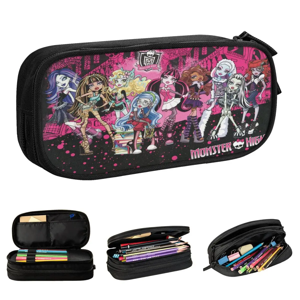 fun monster high collage pencil cases estojos anime para criancas bolsa de caneta de grande capacidade para estudantes papelaria escolar 01