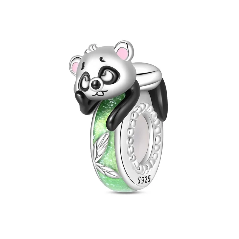 2026 New 925 Sterling Silver Cute Panda Green Silicone Stopper Charms Beads Fit 3mm Bracelets DIY Jewelry